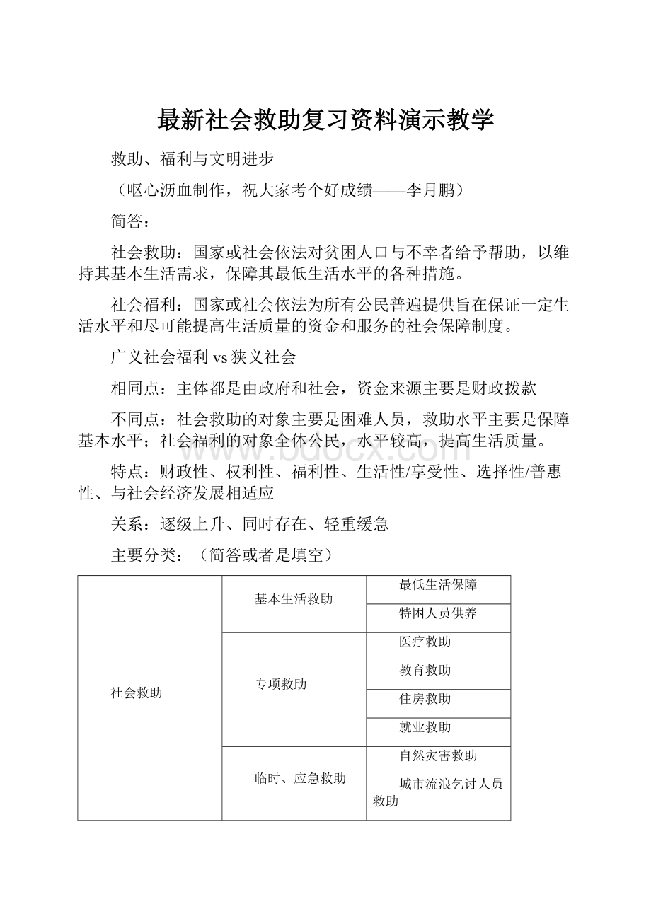 最新社会救助复习资料演示教学.docx