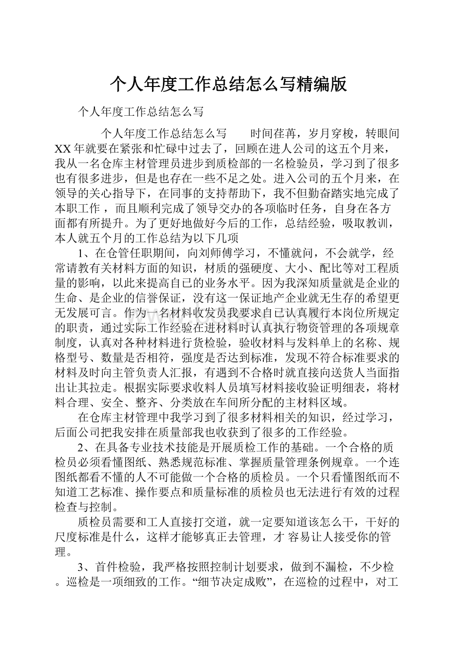 个人年度工作总结怎么写精编版Word格式文档下载.docx