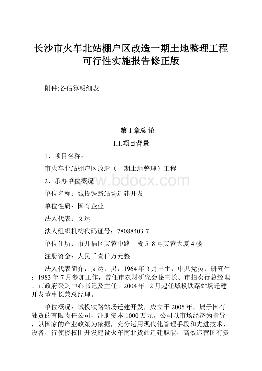 长沙市火车北站棚户区改造一期土地整理工程可行性实施报告修正版文档格式.docx