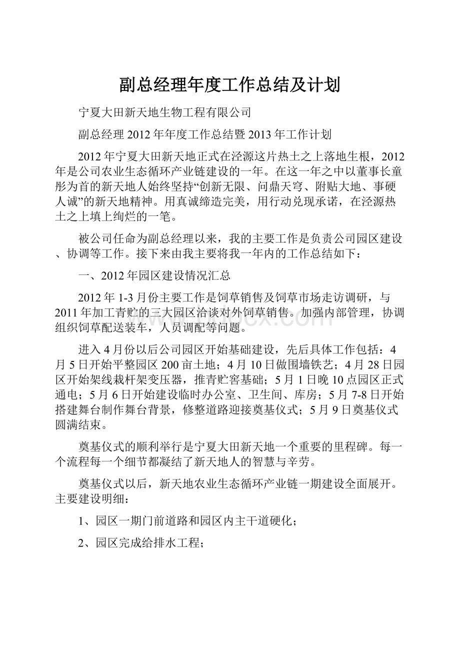 副总经理年度工作总结及计划.docx