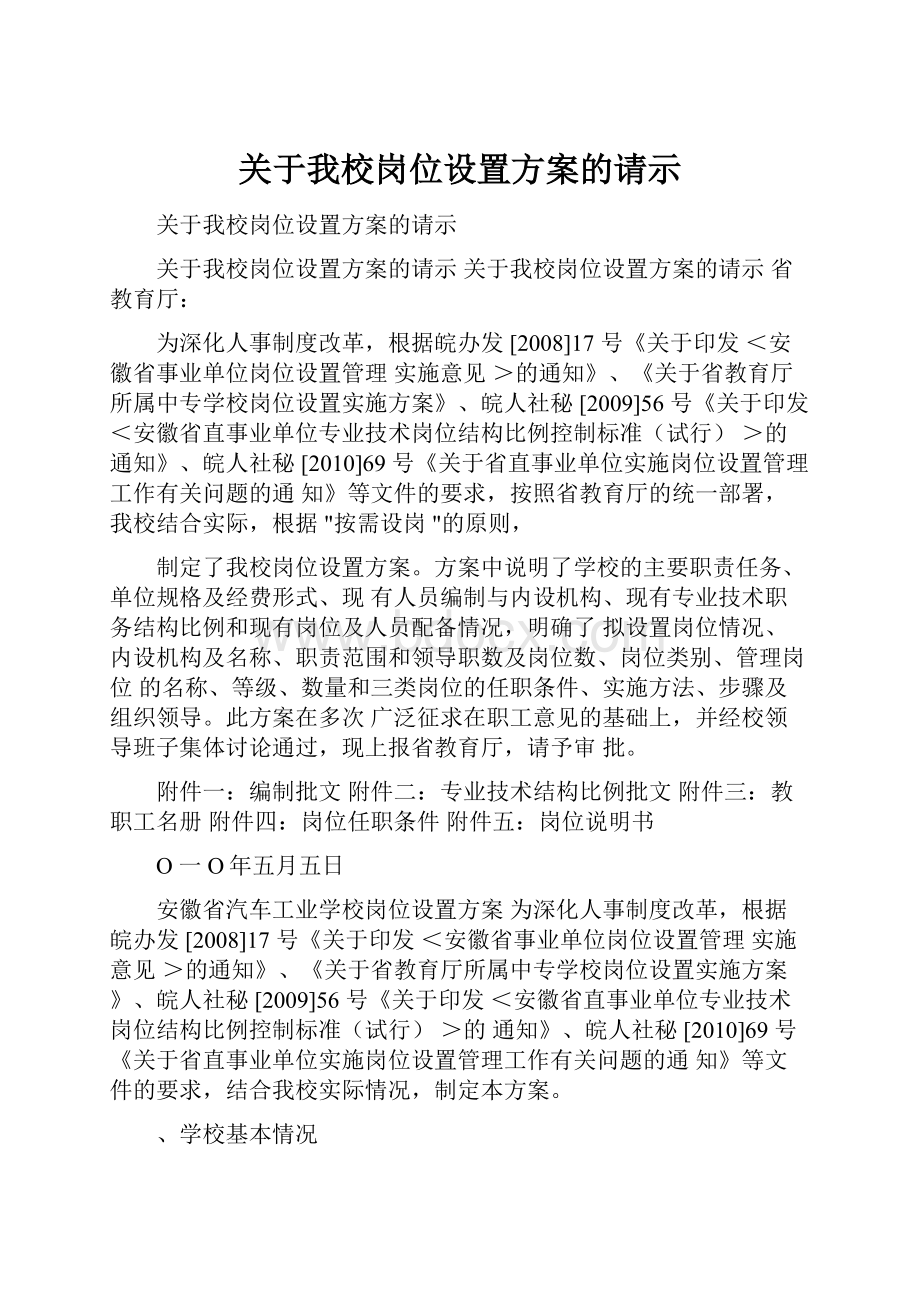 关于我校岗位设置方案的请示.docx_第1页