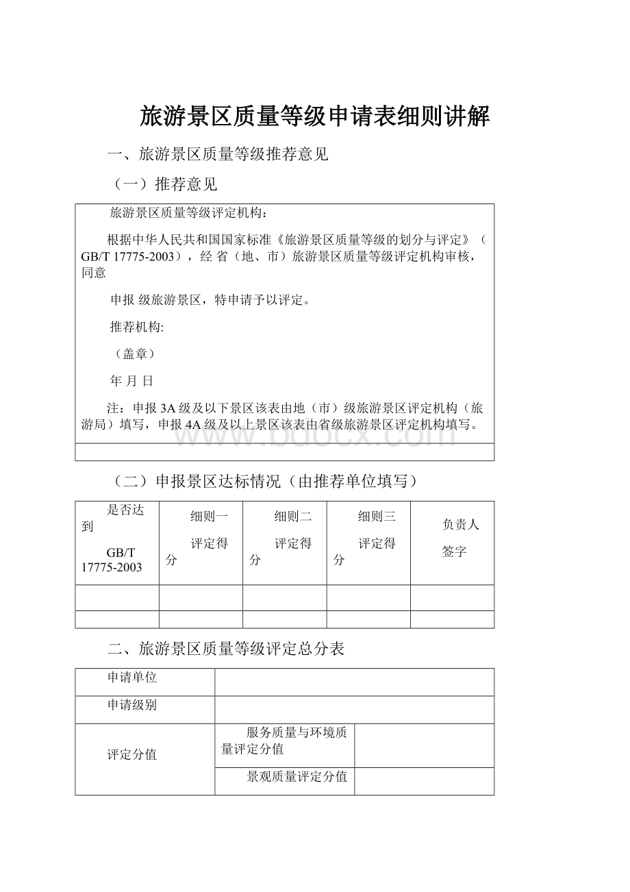 旅游景区质量等级申请表细则讲解.docx