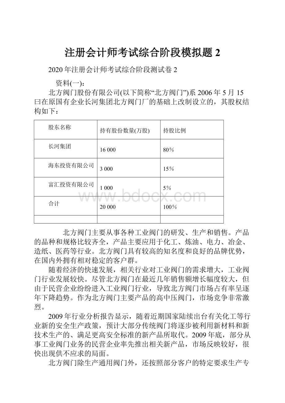 注册会计师考试综合阶段模拟题2.docx