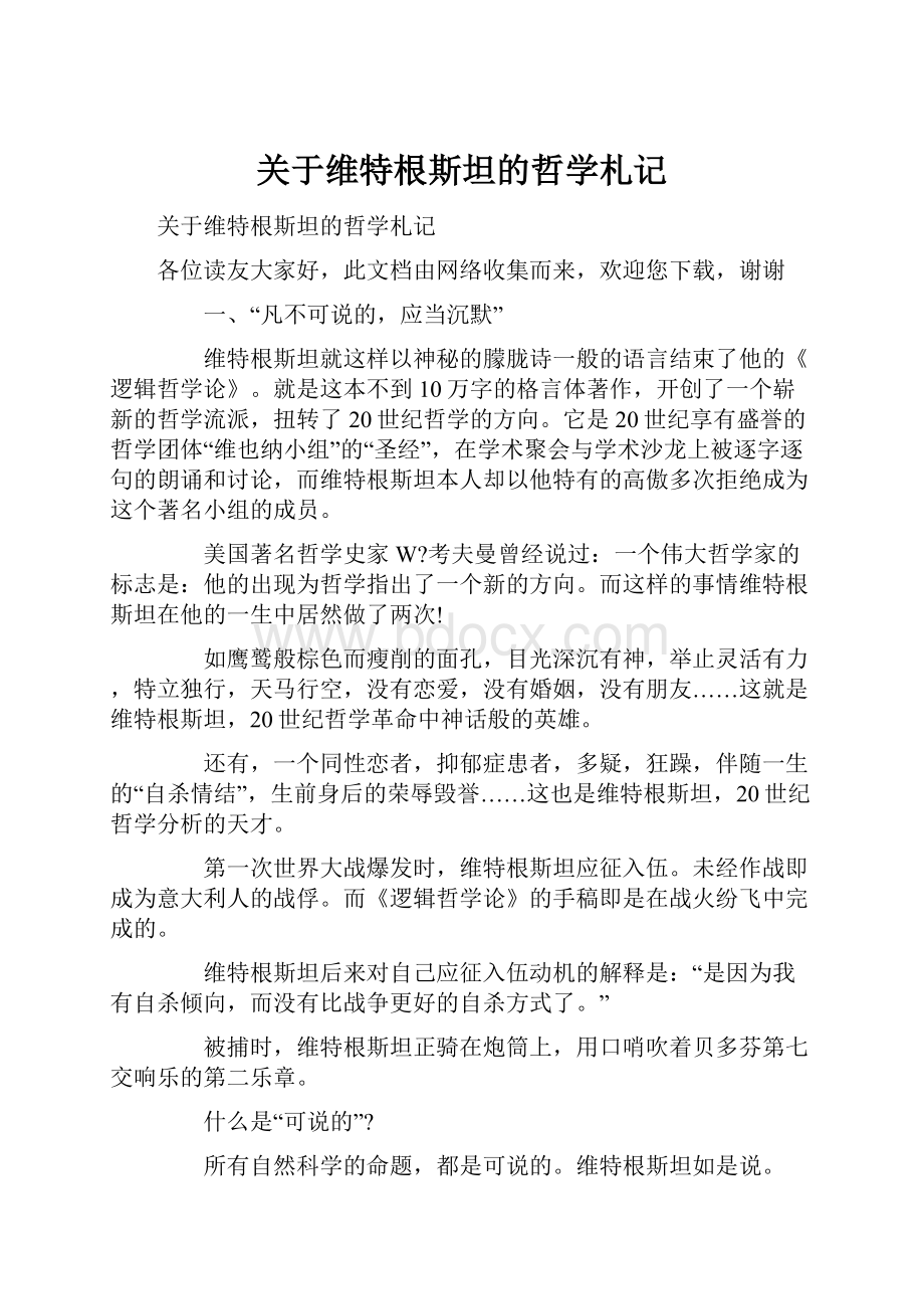 关于维特根斯坦的哲学札记.docx