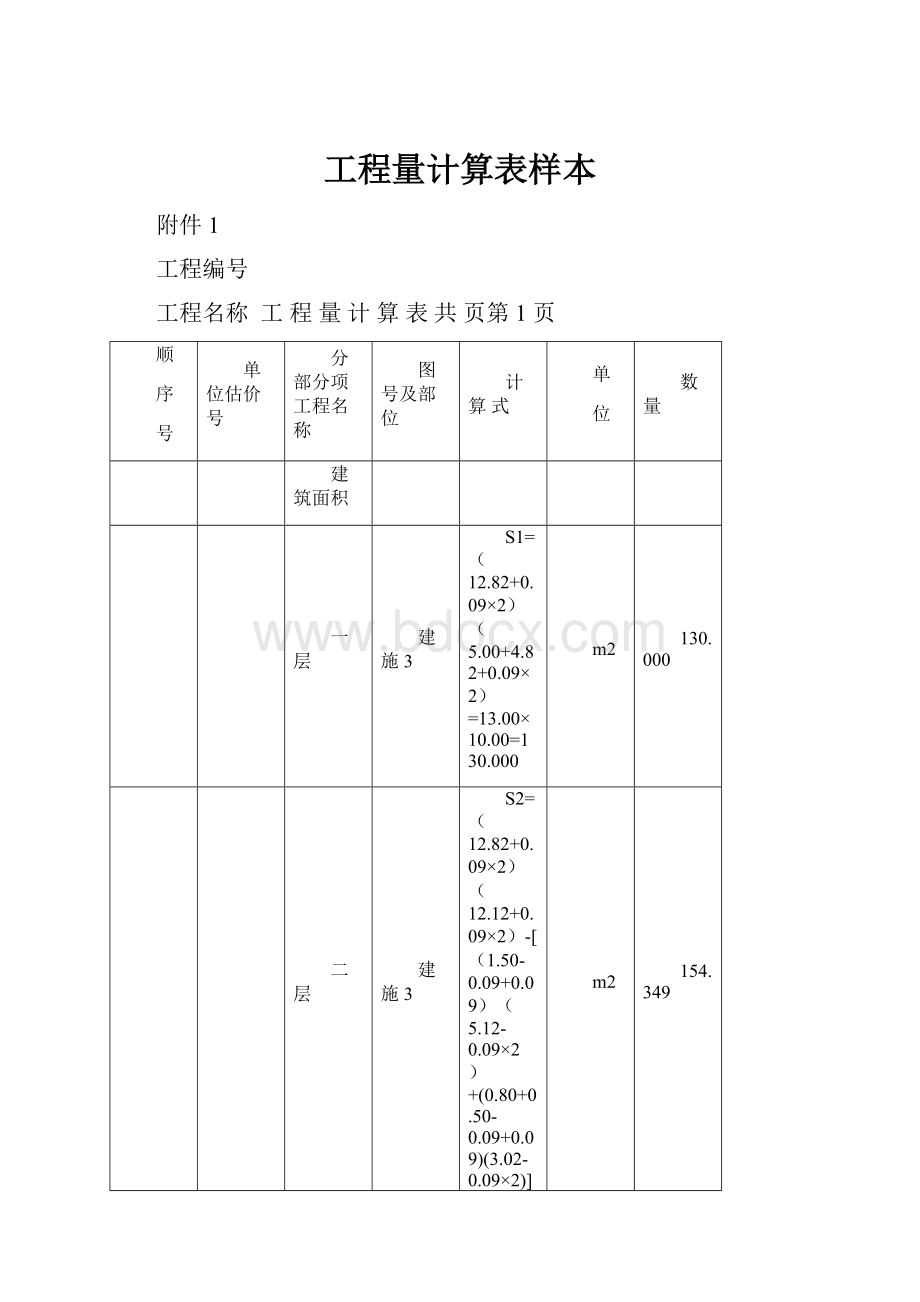 工程量计算表样本.docx_第1页