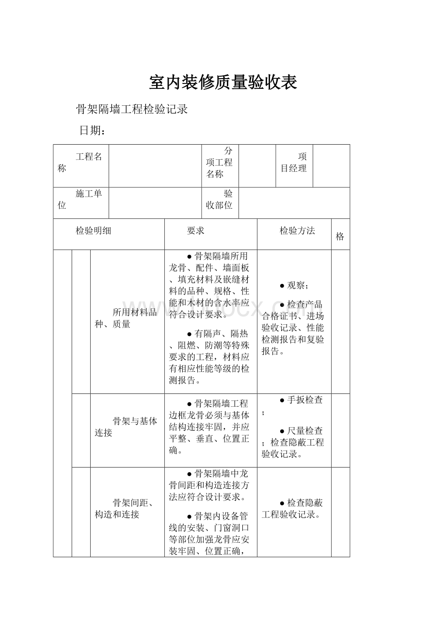 室内装修质量验收表.docx_第1页