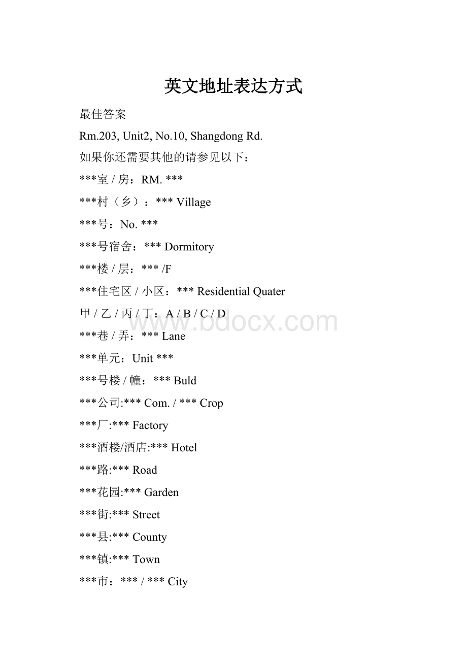 英文地址表达方式.docx_第1页