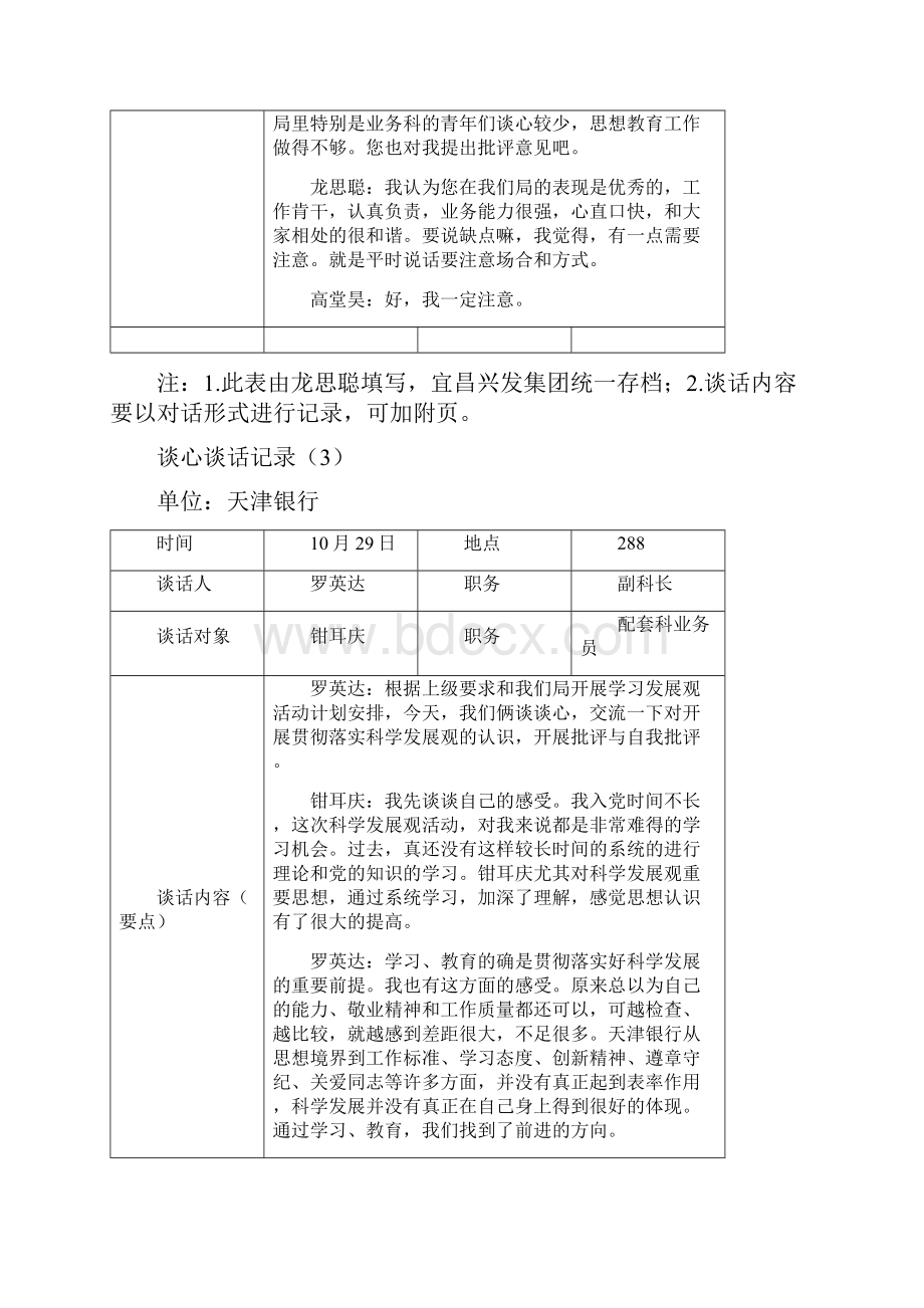 银行员工谈心谈话记录内容范文大全.docx_第3页