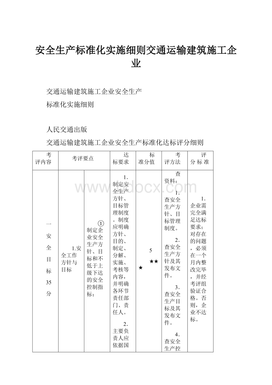 安全生产标准化实施细则交通运输建筑施工企业.docx