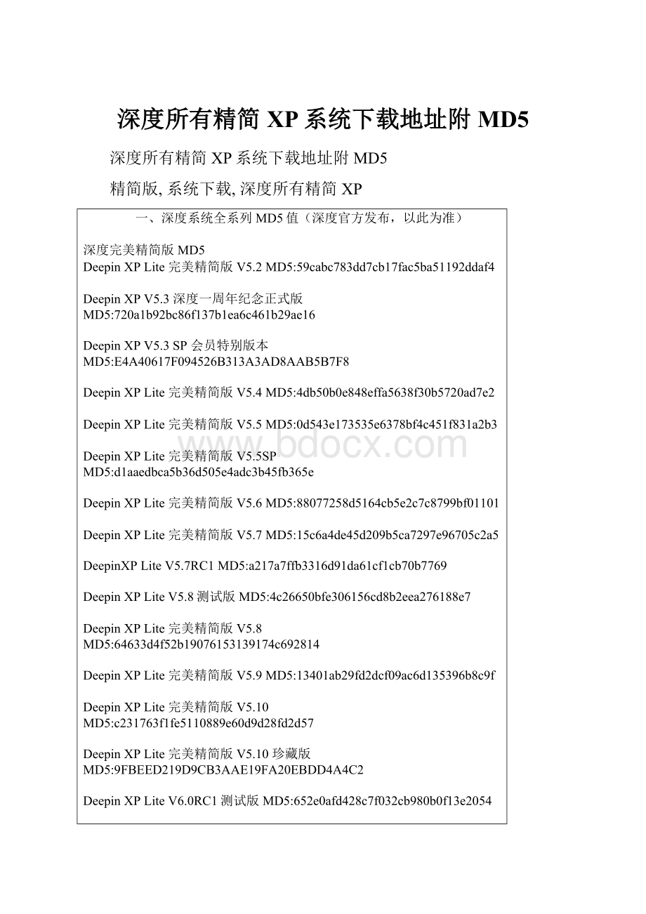 深度所有精简XP系统下载地址附MD5.docx_第1页