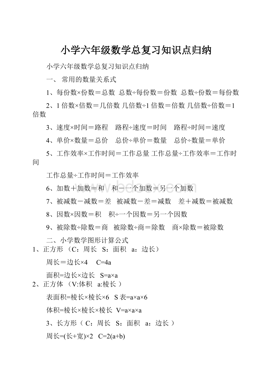 小学六年级数学总复习知识点归纳.docx_第1页