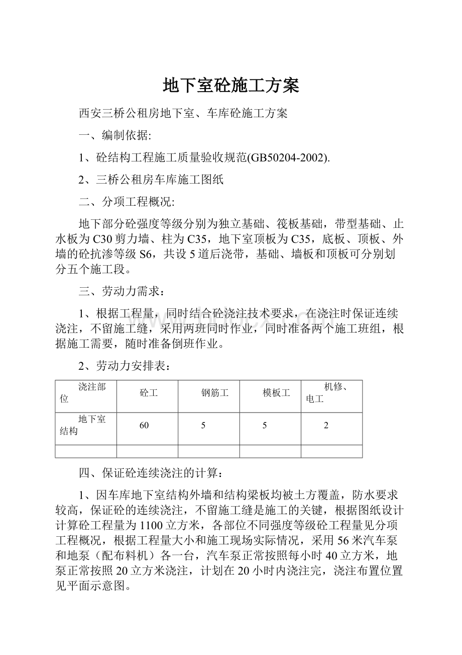 地下室砼施工方案.docx_第1页