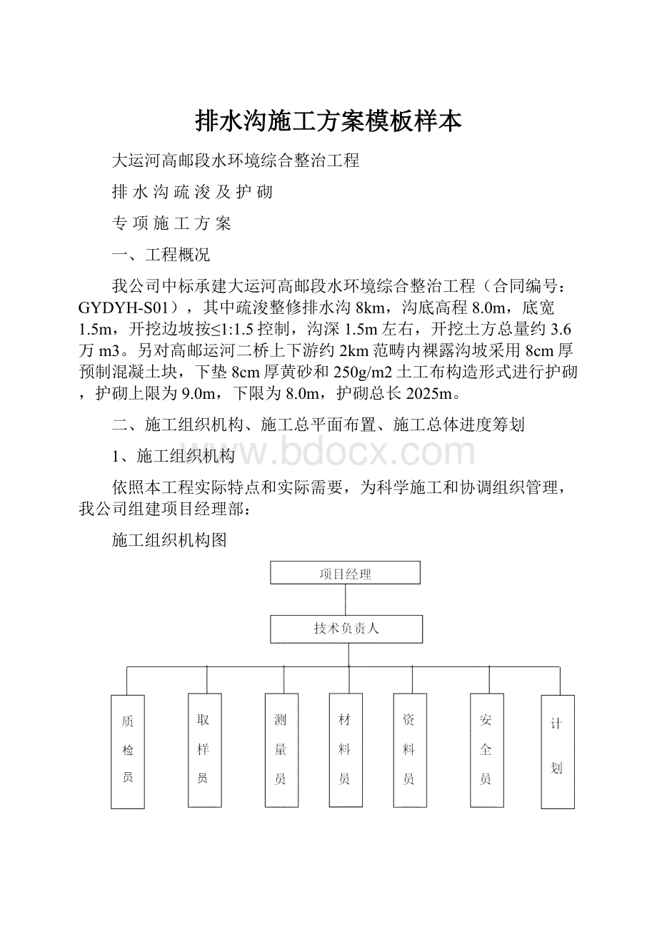 排水沟施工方案模板样本.docx