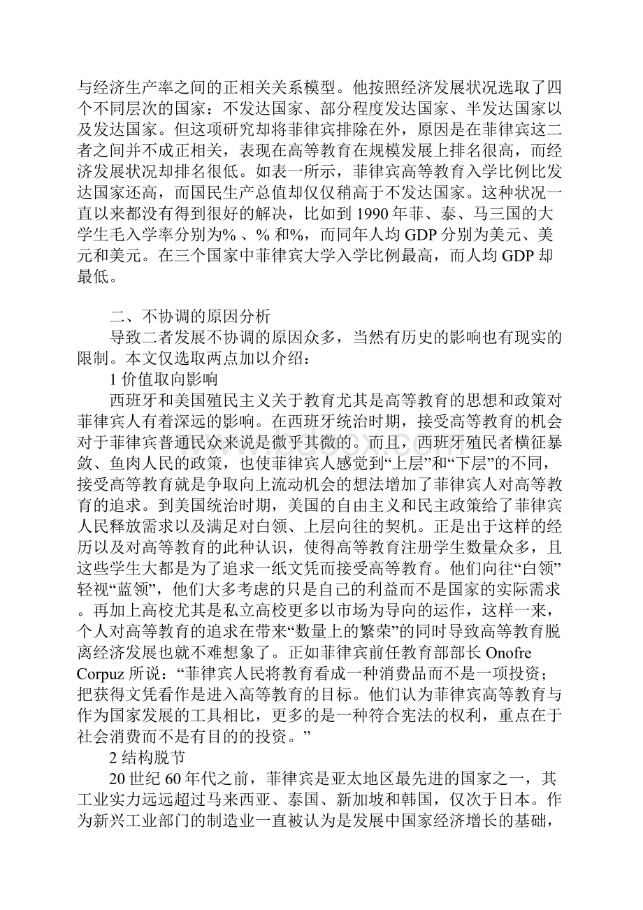 浅析战后菲律宾高等教育与经济发展的不协调.docx_第2页