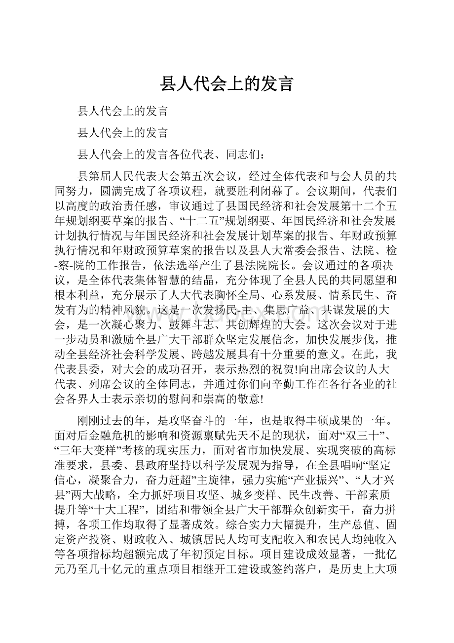 县人代会上的发言Word文件下载.docx