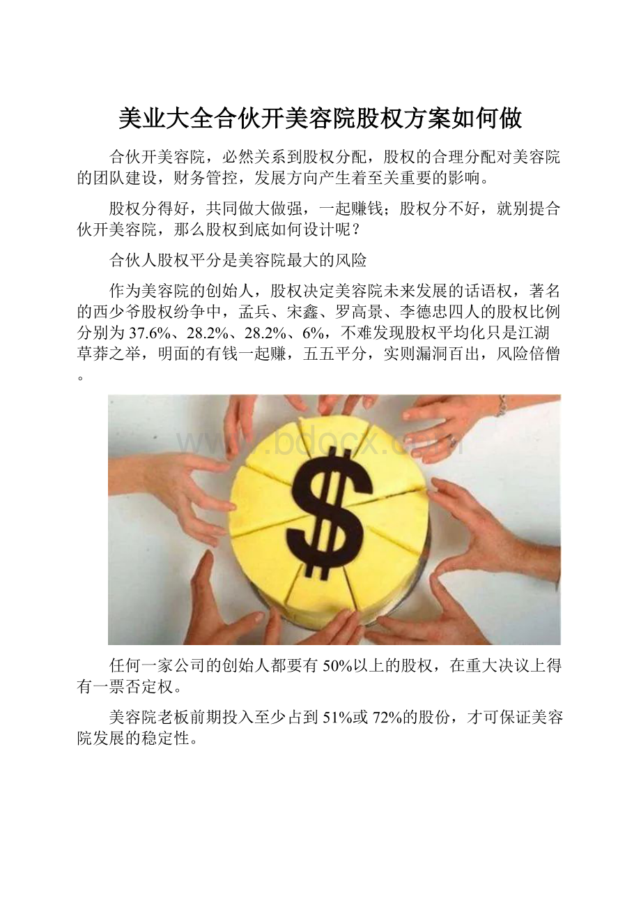 美业大全合伙开美容院股权方案如何做.docx