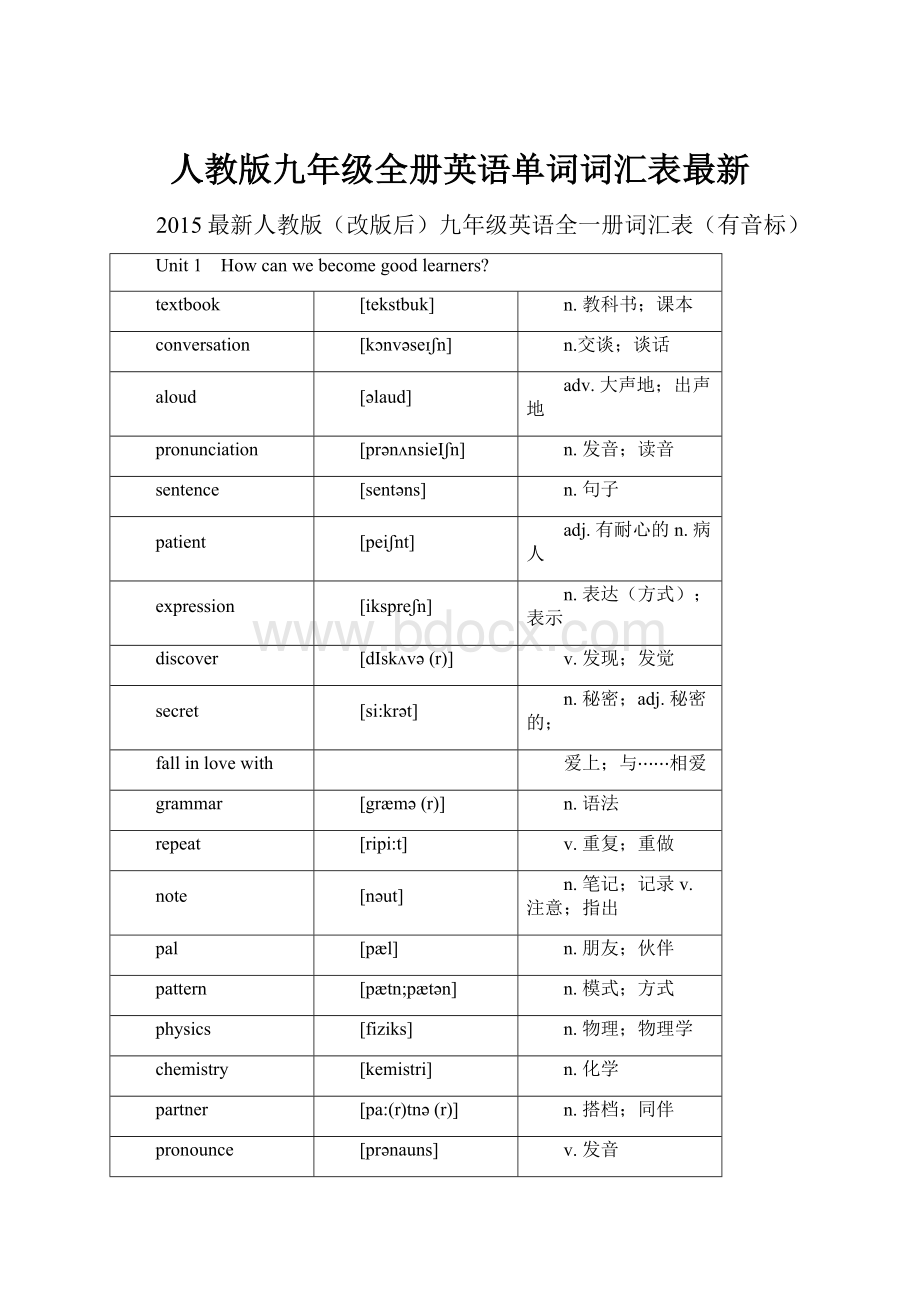 人教版九年级全册英语单词词汇表最新.docx_第1页