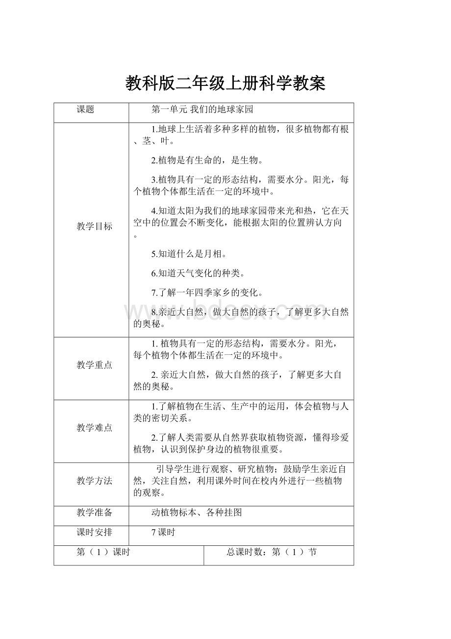 教科版二年级上册科学教案.docx_第1页