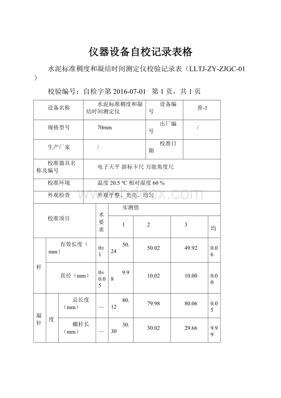 仪器设备自校记录表格.docx_第1页