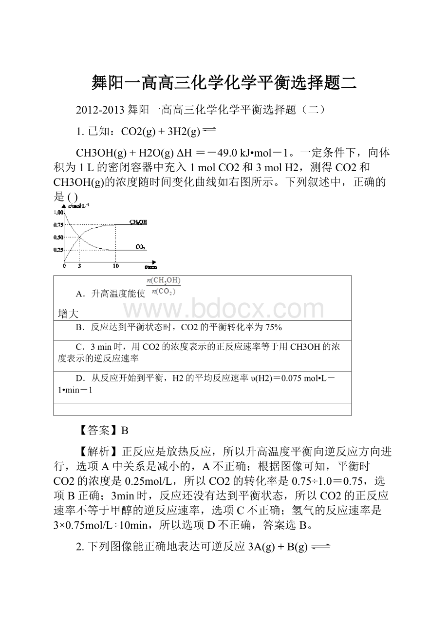 舞阳一高高三化学化学平衡选择题二.docx_第1页