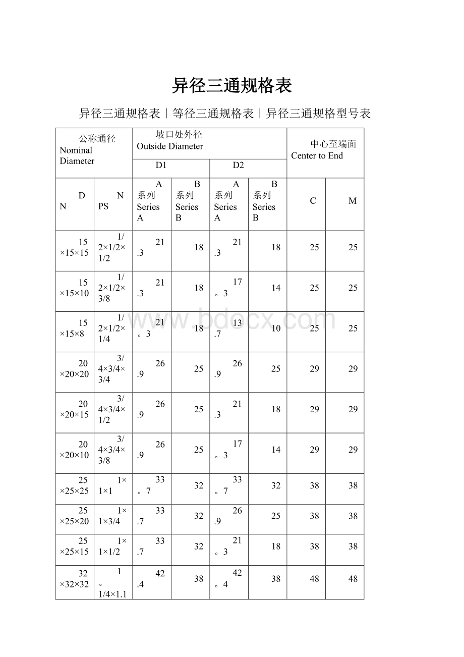 异径三通规格表.docx