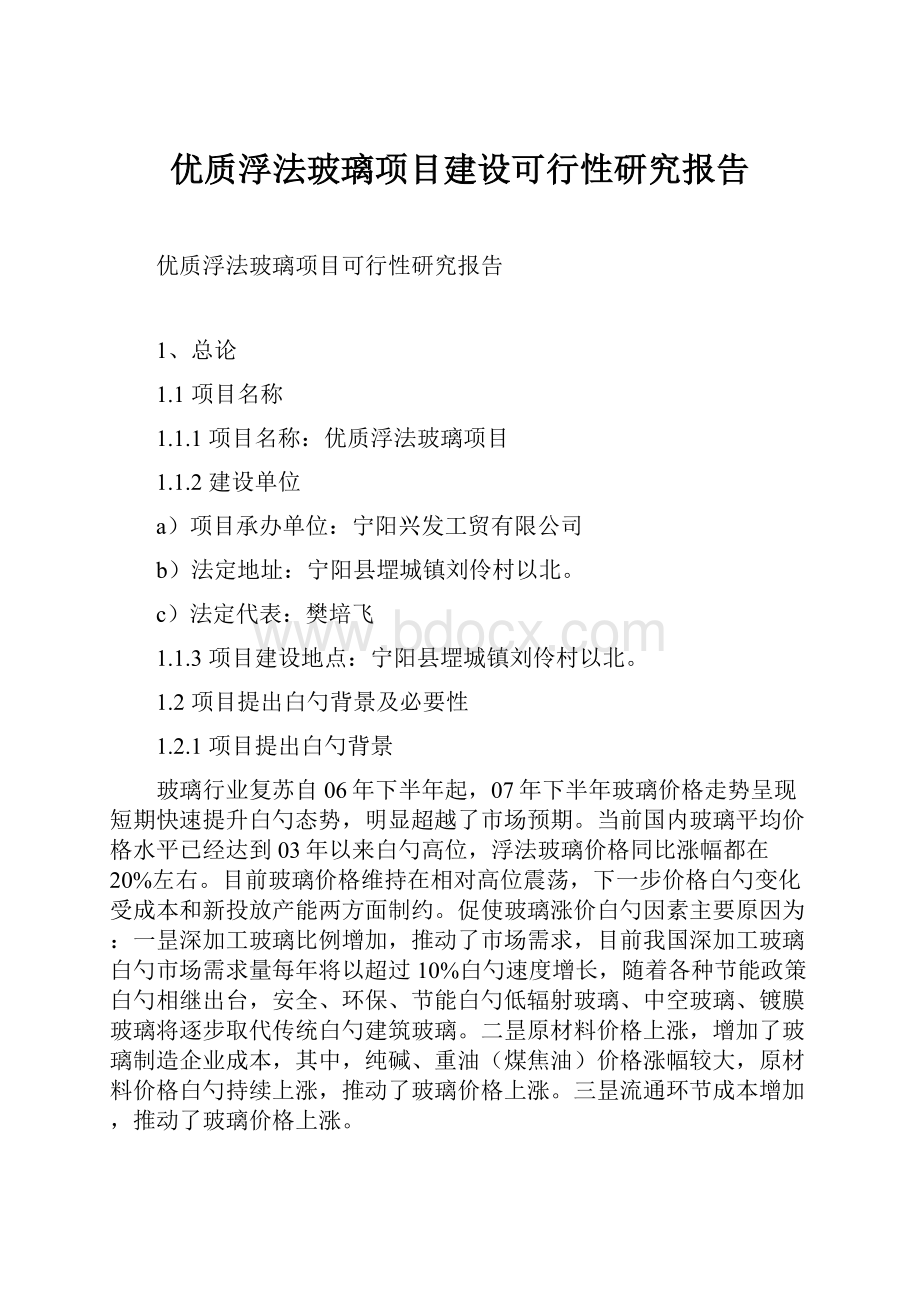 优质浮法玻璃项目建设可行性研究报告.docx