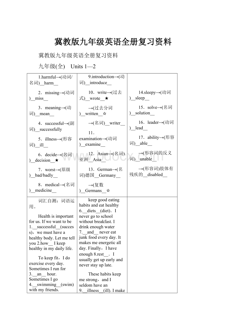 冀教版九年级英语全册复习资料.docx_第1页