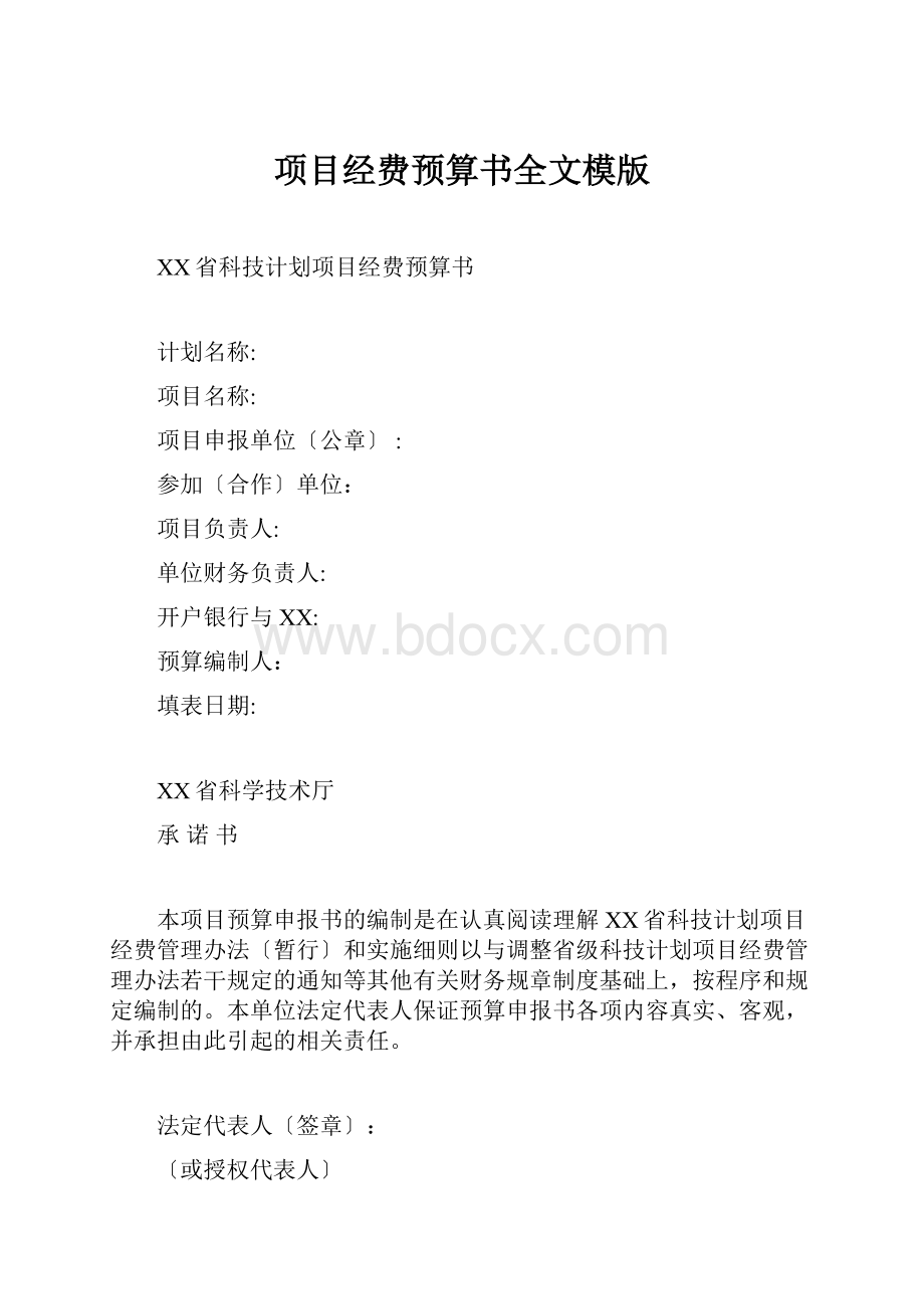 项目经费预算书全文模版.docx