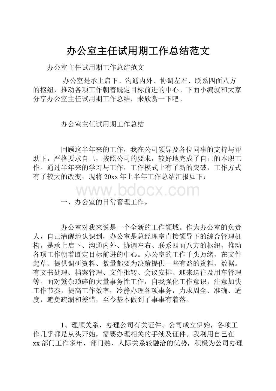 办公室主任试用期工作总结范文.docx