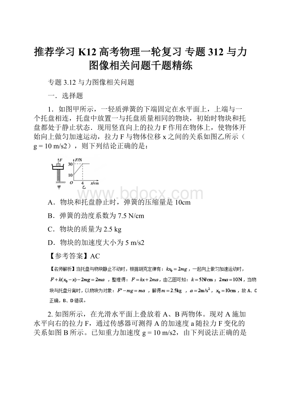 推荐学习K12高考物理一轮复习 专题312 与力图像相关问题千题精练.docx_第1页