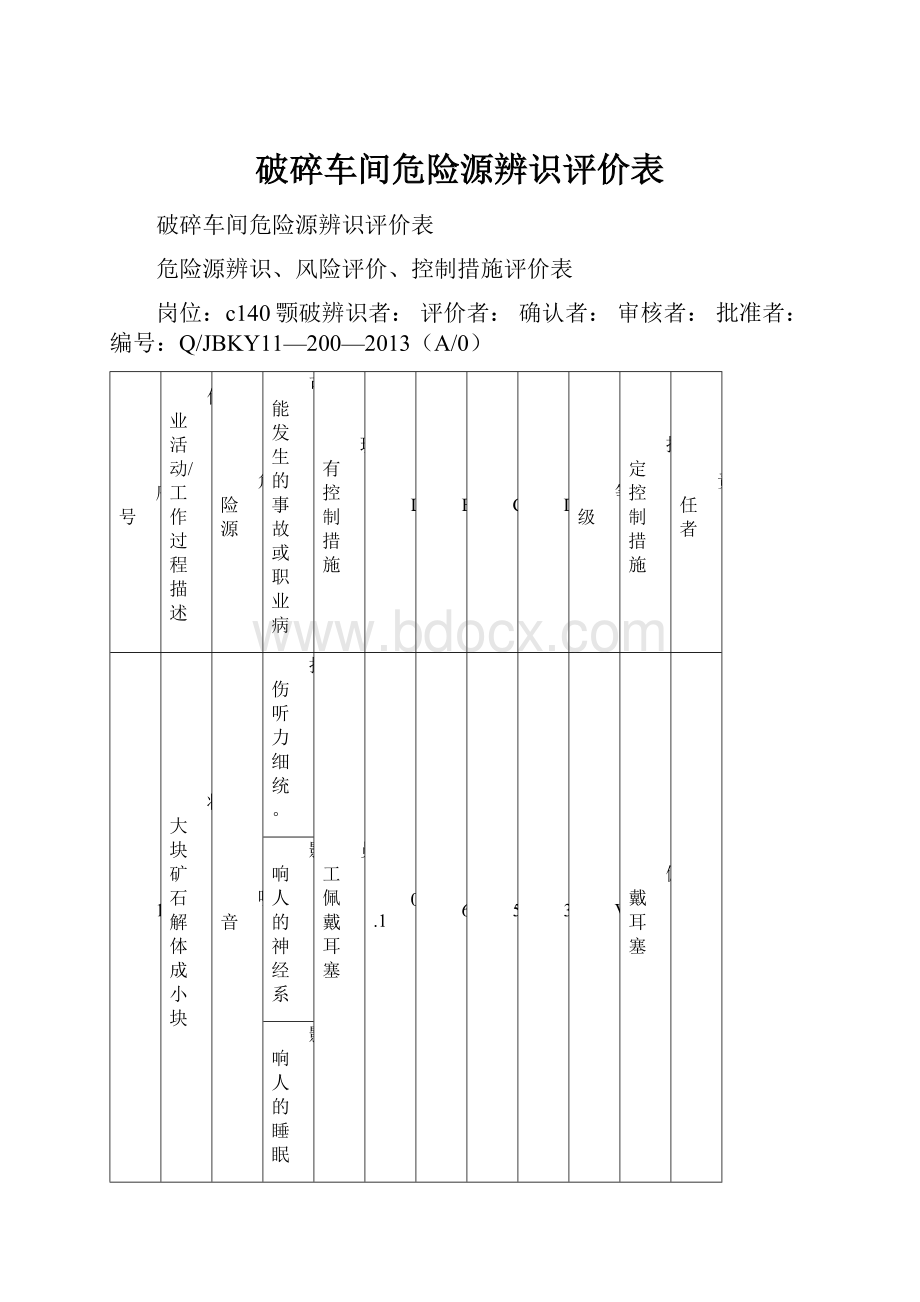 破碎车间危险源辨识评价表.docx