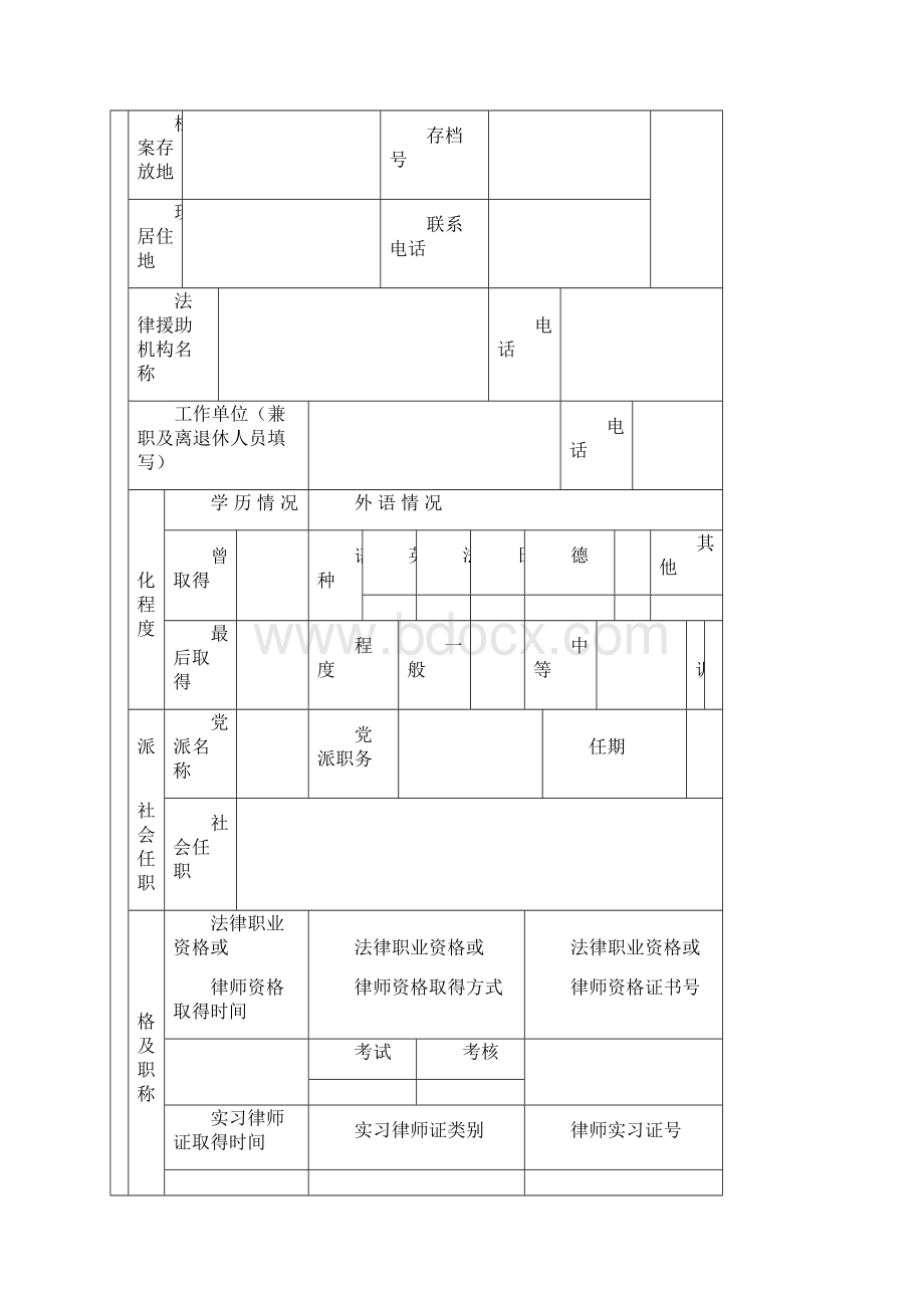 司法行政机关法律援助律师执业登记表模板.docx_第2页