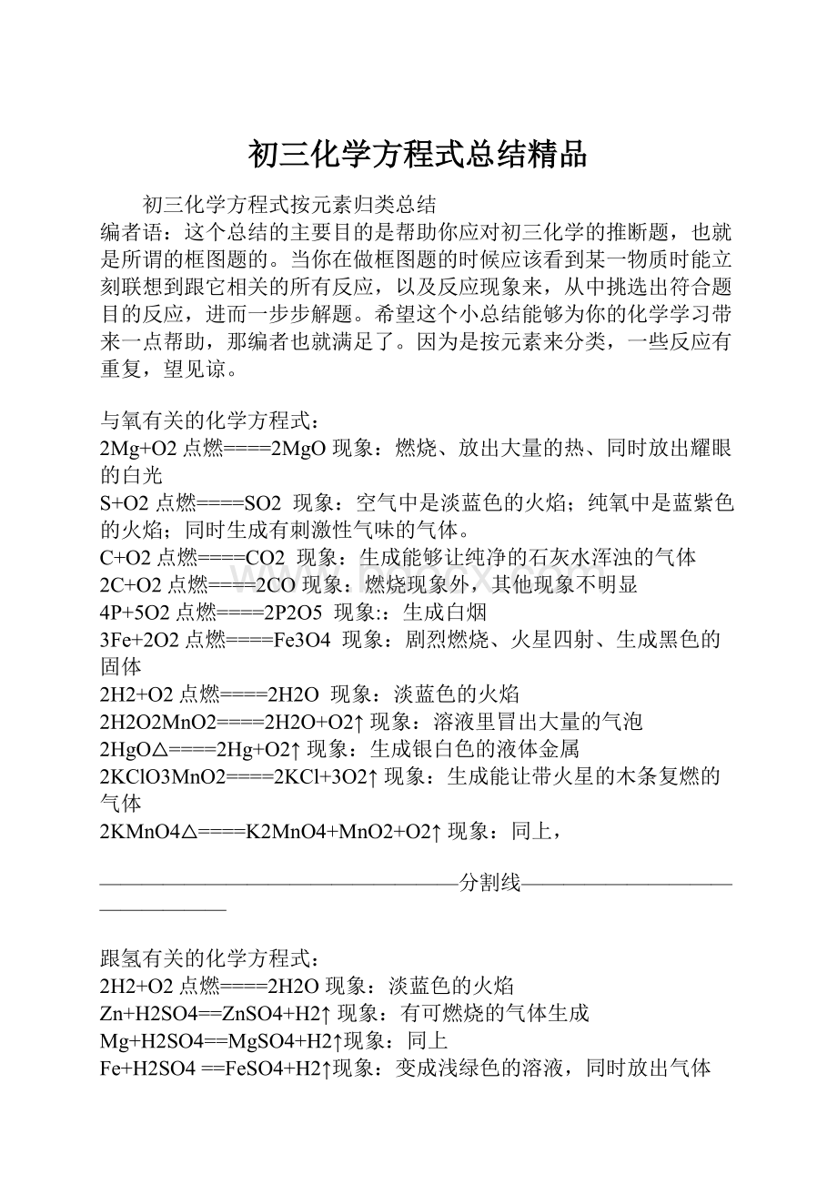 初三化学方程式总结精品.docx_第1页