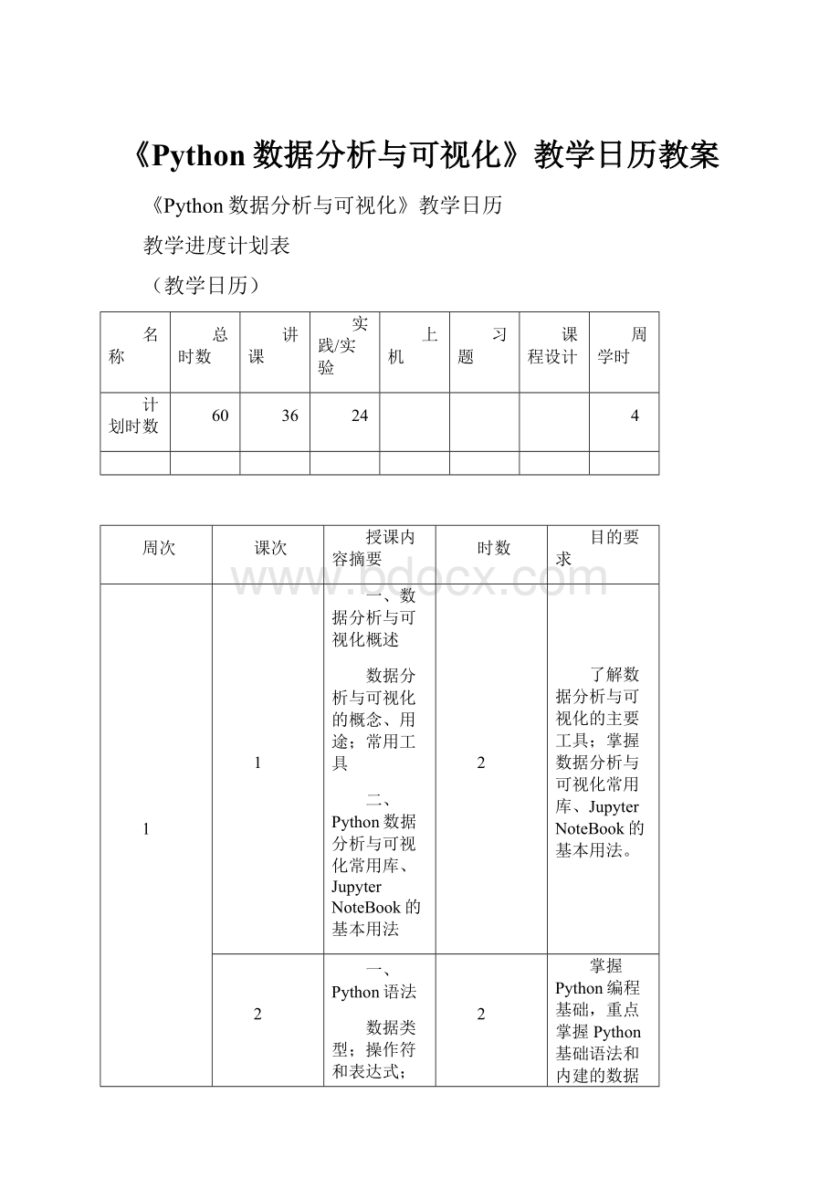 《Python数据分析与可视化》教学日历教案.docx