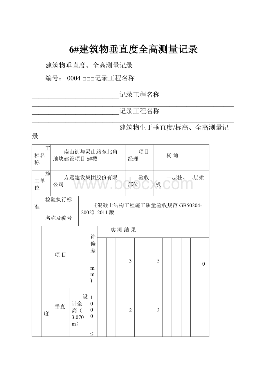 6#建筑物垂直度全高测量记录.docx