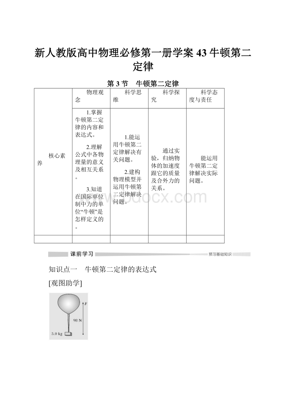 新人教版高中物理必修第一册学案43牛顿第二定律.docx_第1页