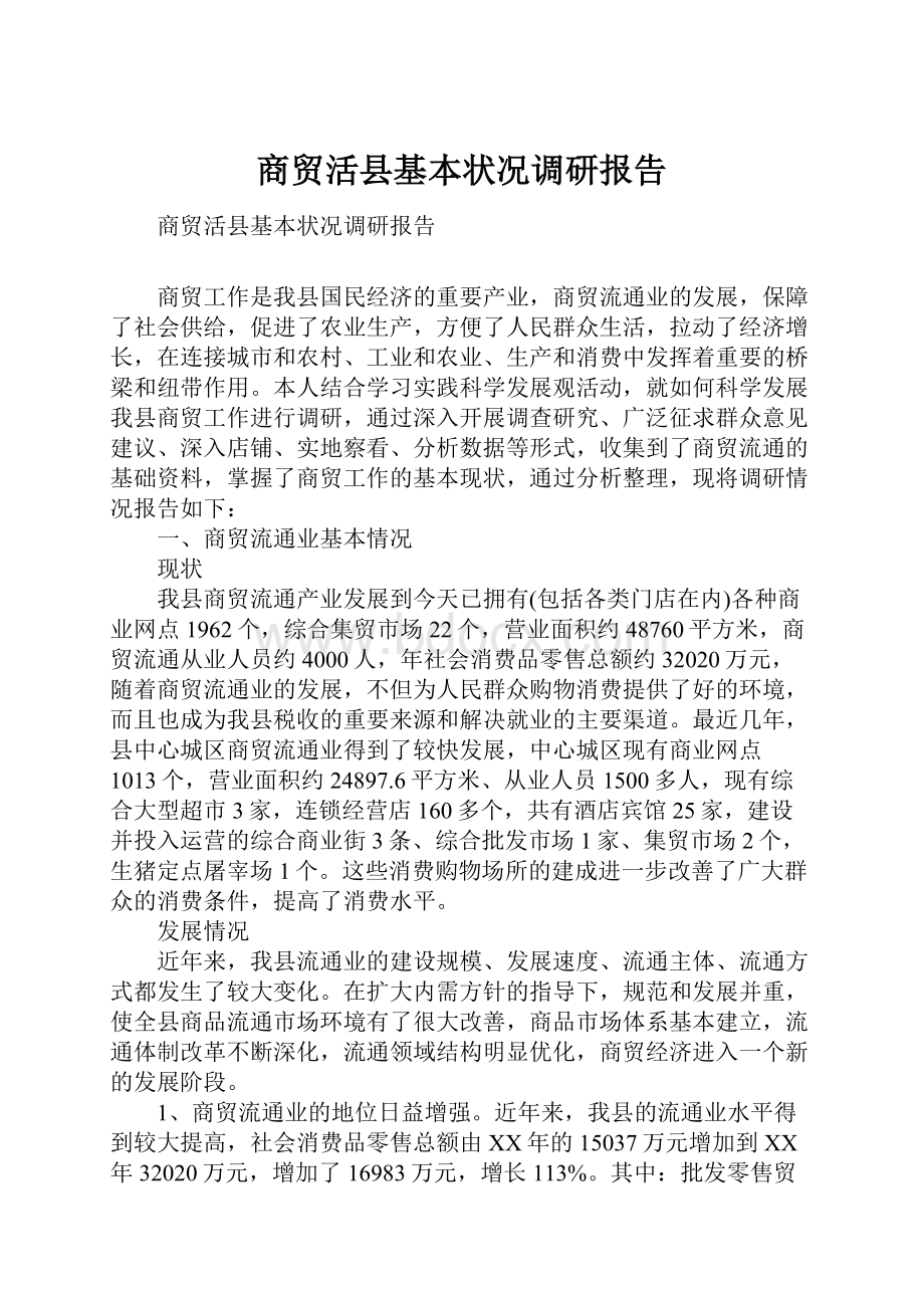 商贸活县基本状况调研报告.docx