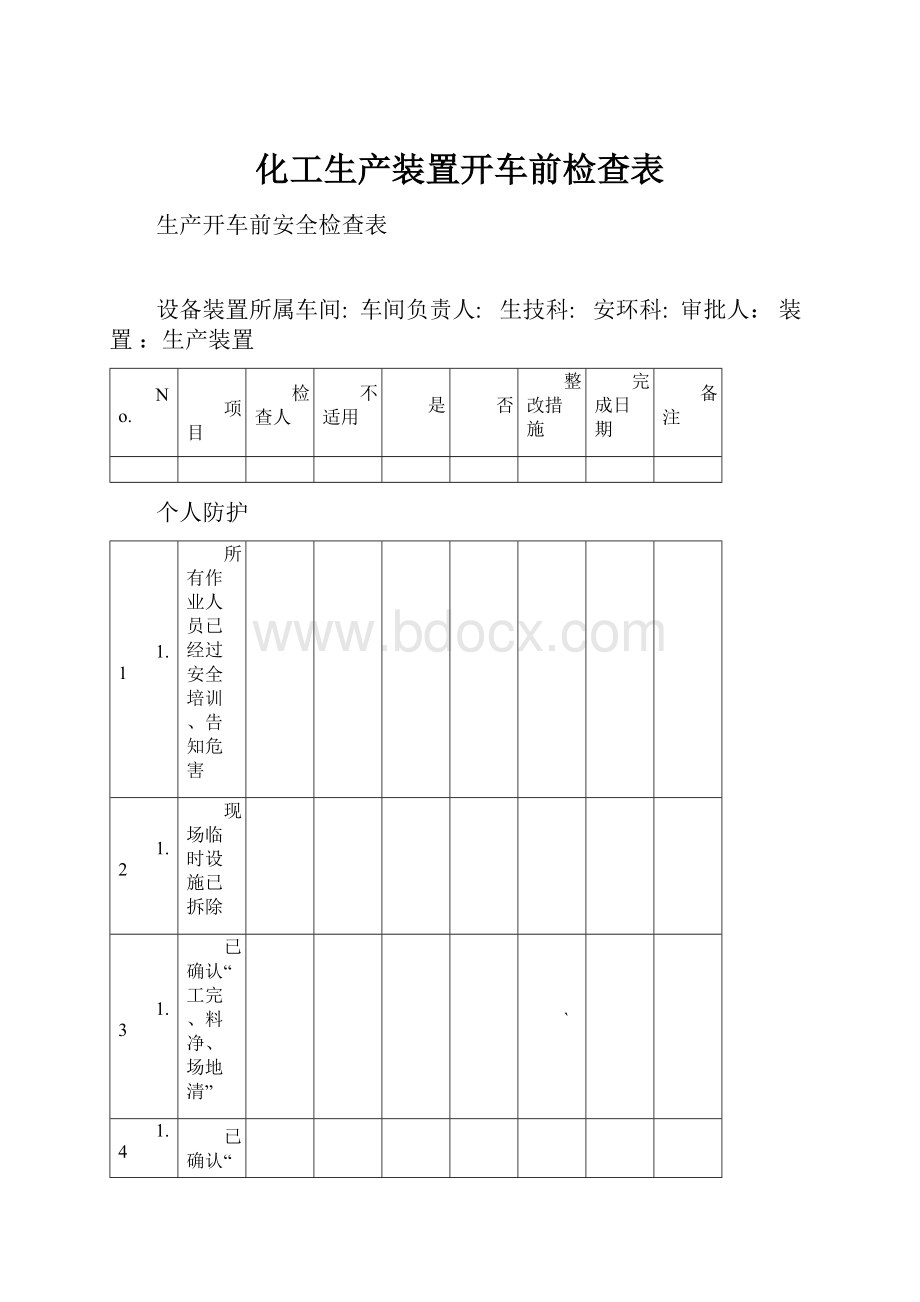 化工生产装置开车前检查表.docx_第1页