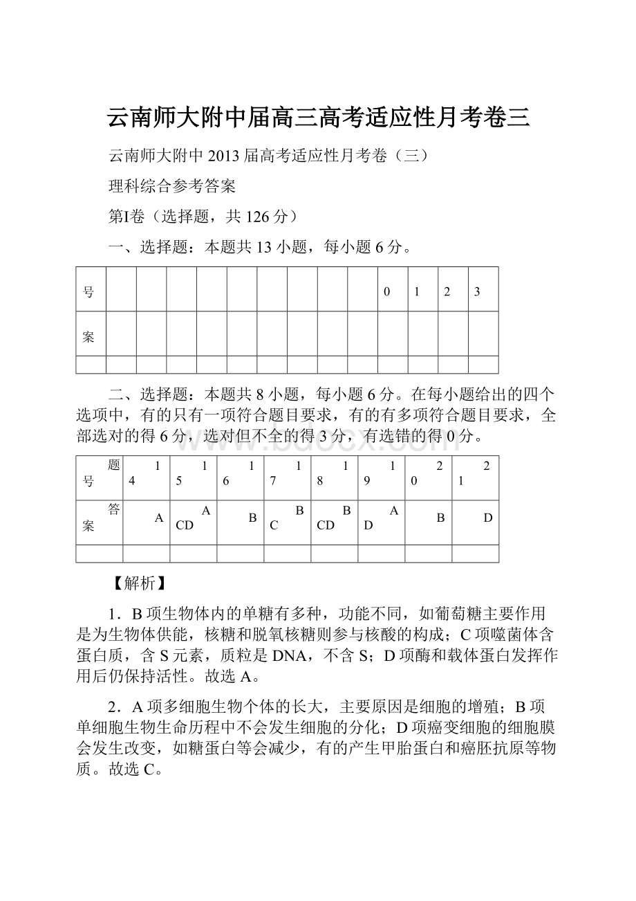 云南师大附中届高三高考适应性月考卷三.docx_第1页