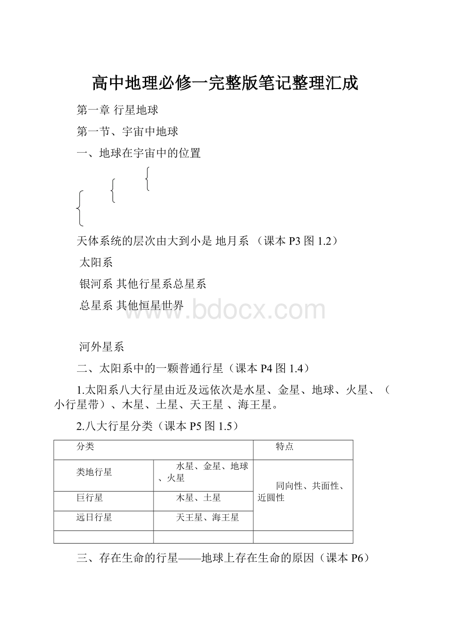 高中地理必修一完整版笔记整理汇成.docx