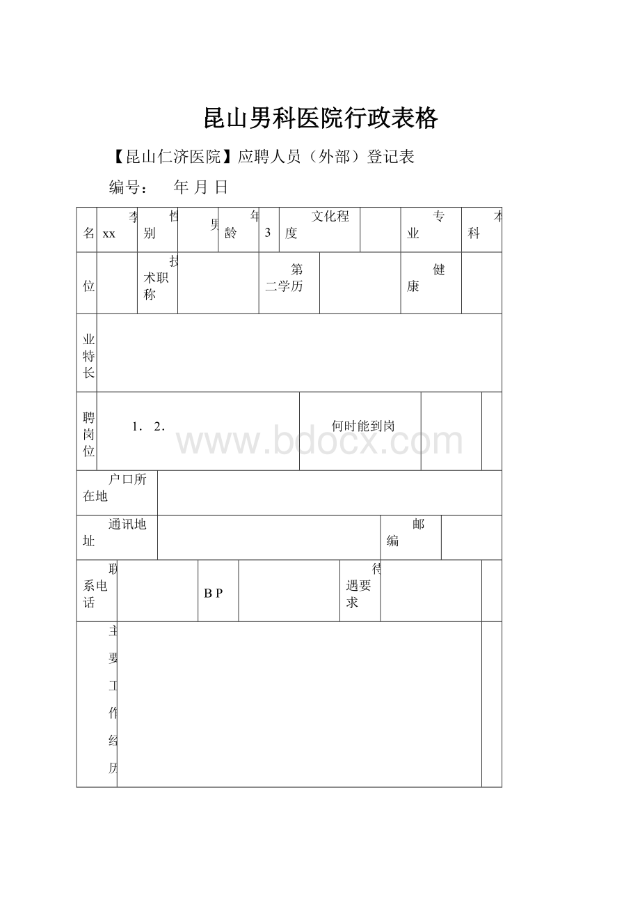 昆山男科医院行政表格.docx_第1页