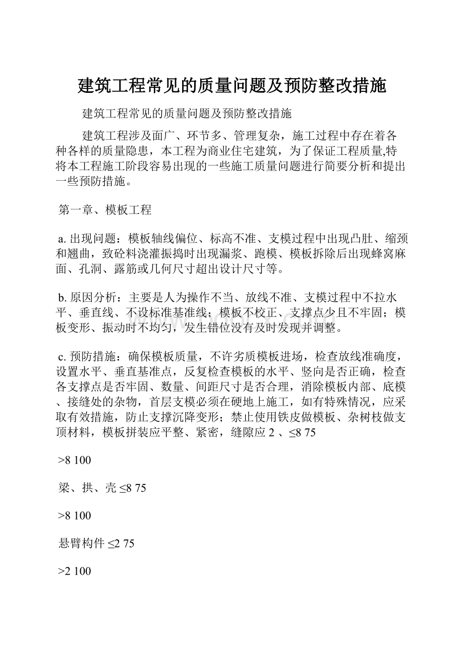 建筑工程常见的质量问题及预防整改措施.docx