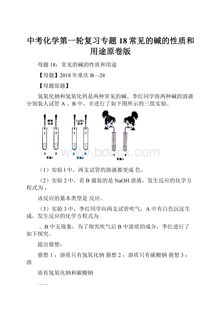 中考化学第一轮复习专题18常见的碱的性质和用途原卷版.docx_第1页