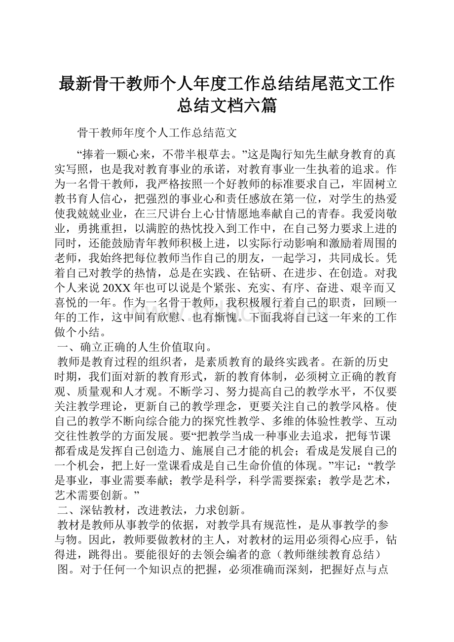 最新骨干教师个人年度工作总结结尾范文工作总结文档六篇.docx_第1页