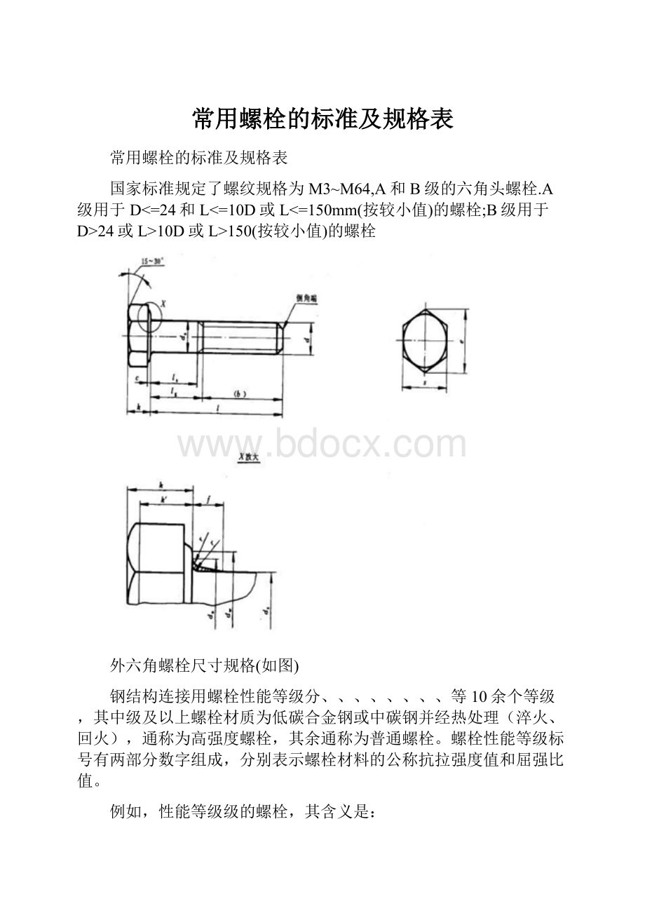 常用螺栓的标准及规格表.docx