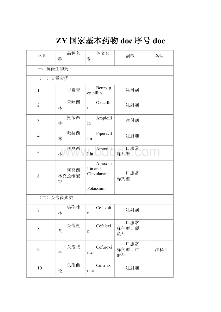 ZY国家基本药物doc序号doc.docx