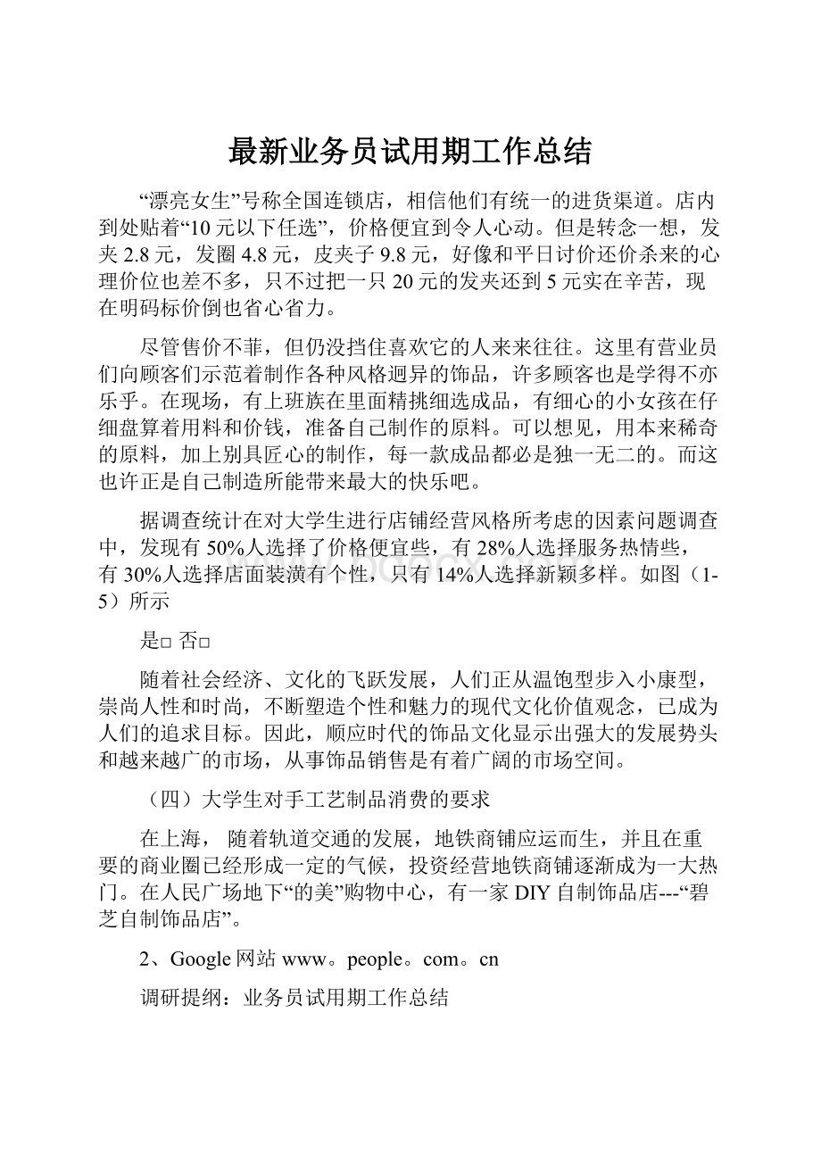 最新业务员试用期工作总结.docx