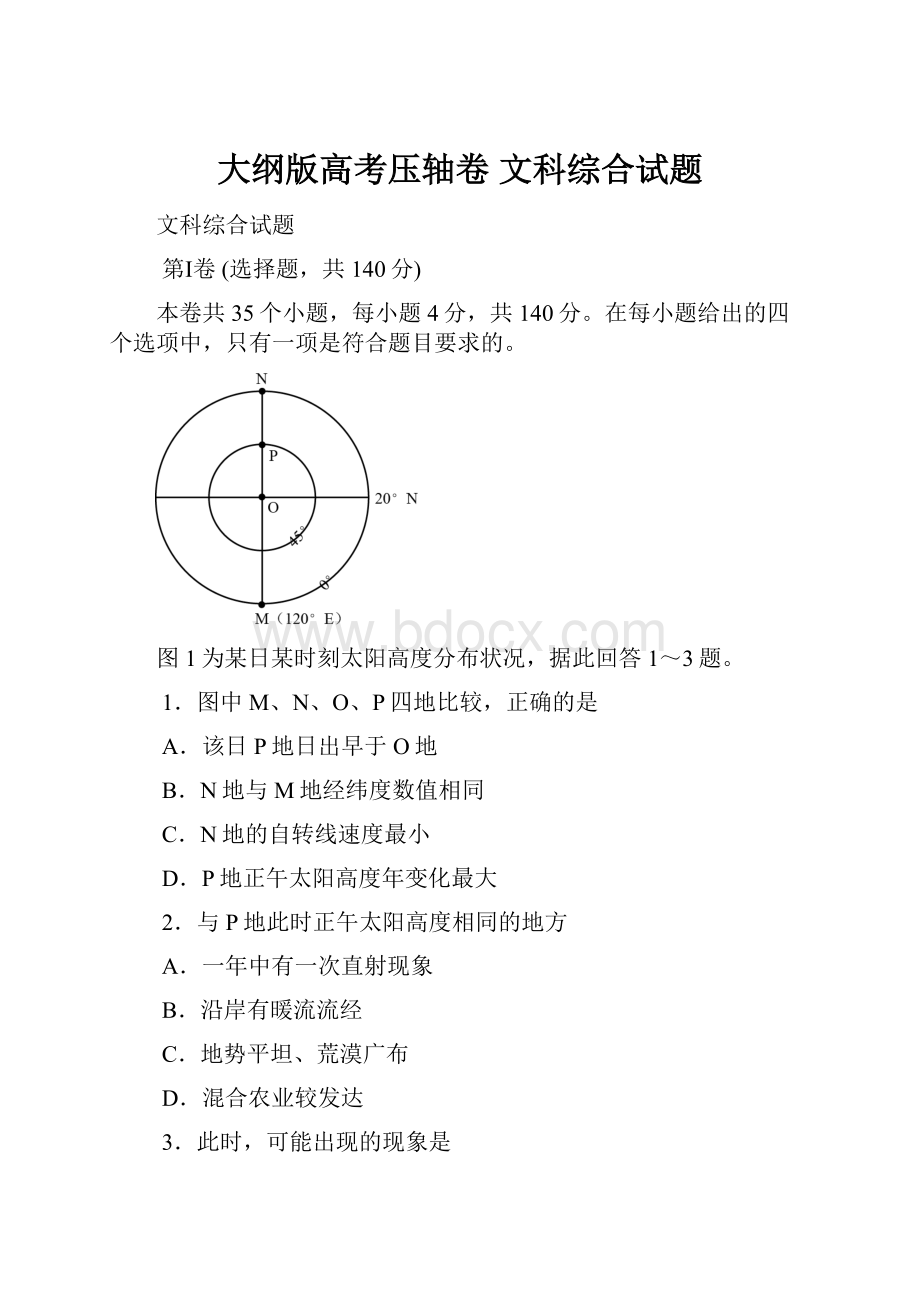 大纲版高考压轴卷 文科综合试题.docx_第1页