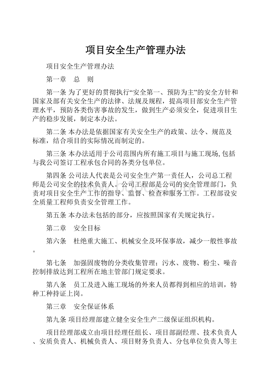 项目安全生产管理办法.docx_第1页