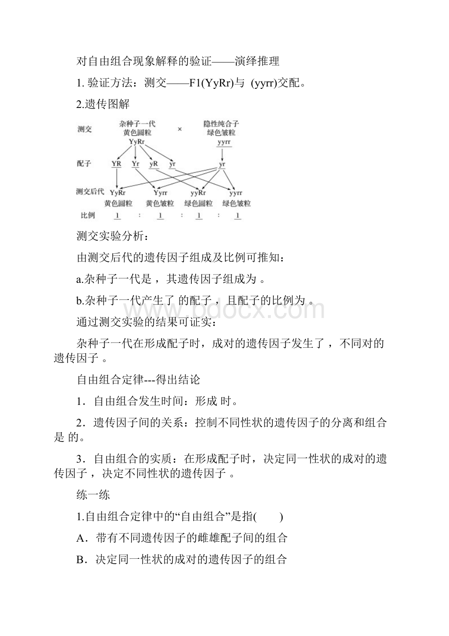 人教版高一生物必修二导学案11 孟德尔的豌豆杂交实验二 第二课时.docx_第2页